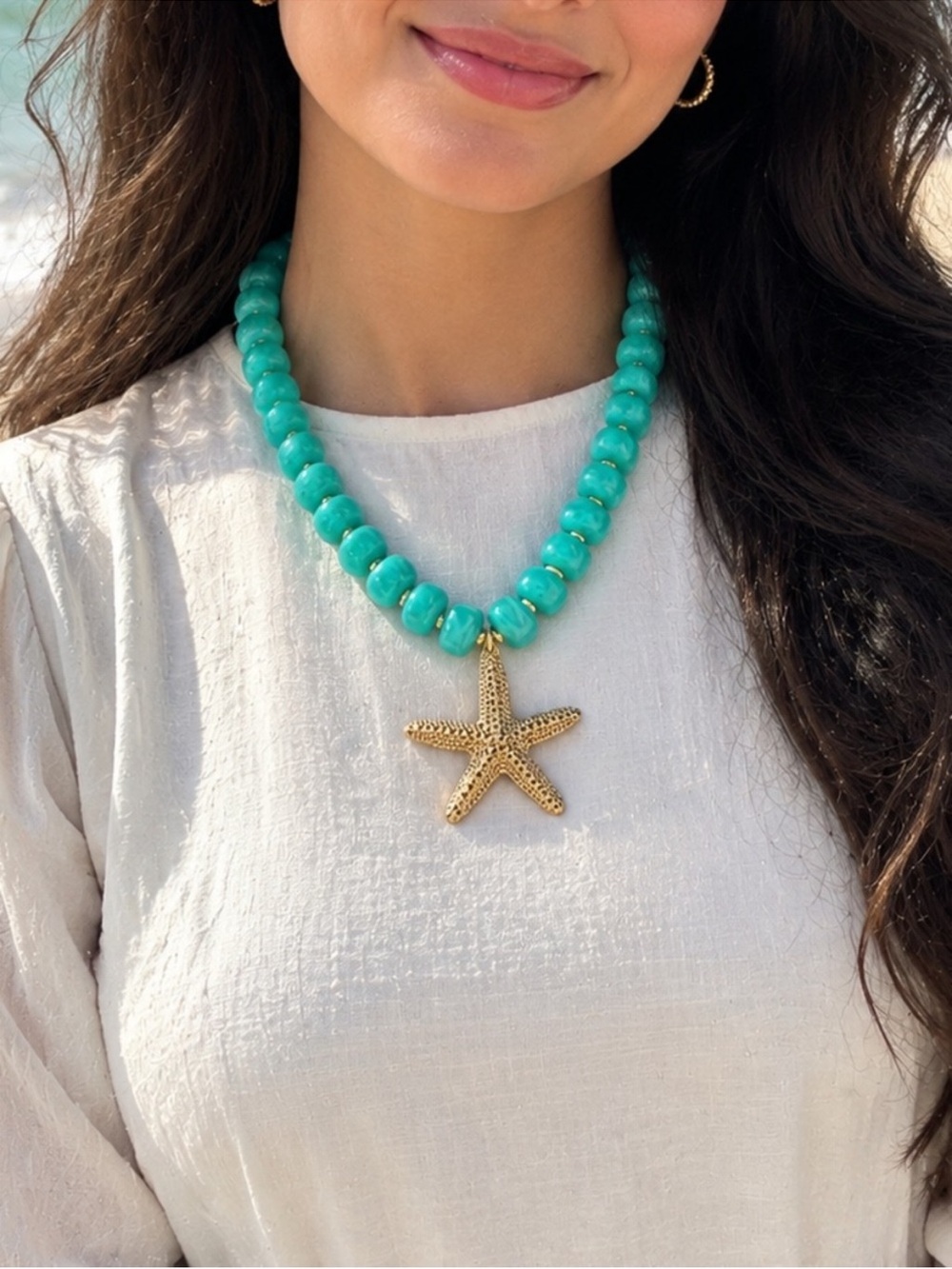 Mayamar Turquoise Beaded Necklace with Gold Starfish Pendant(NWT)